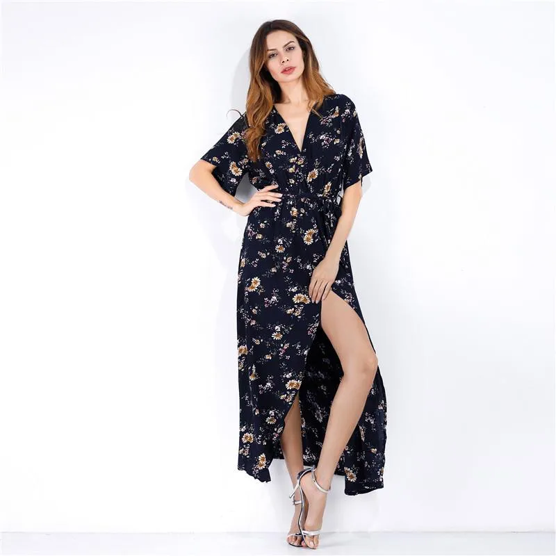 Floral Vintage V Neck Casual Dress