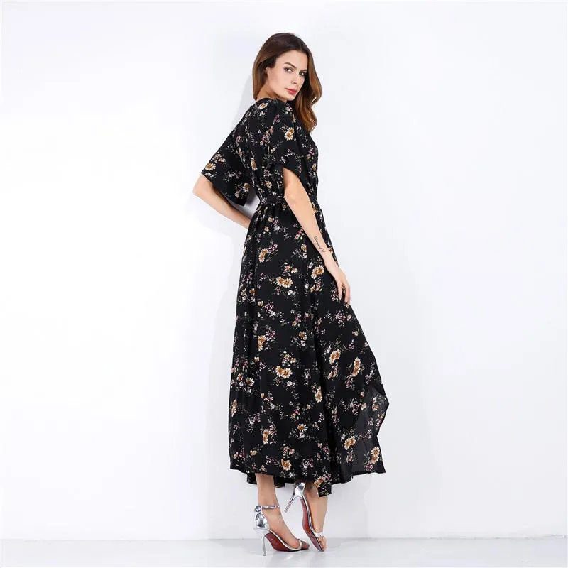 Floral Vintage V Neck Casual Dress