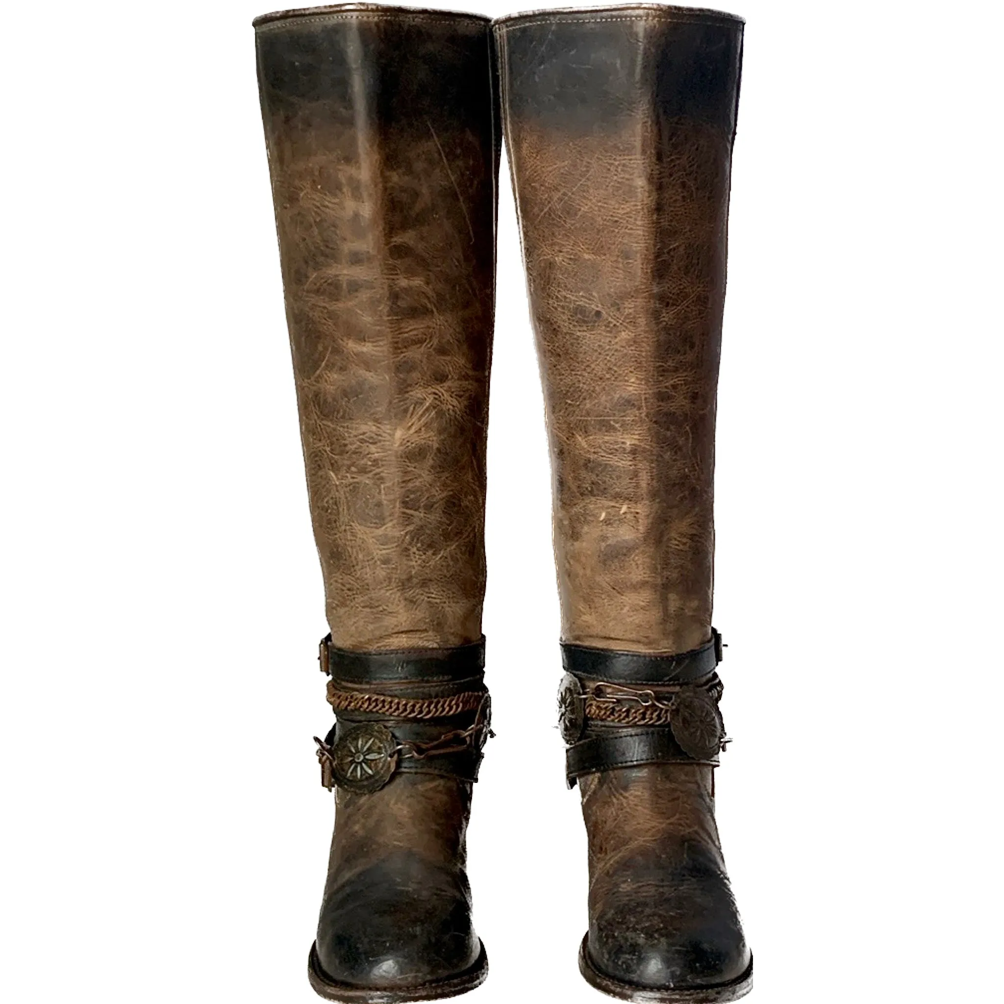 FREEBIRD BY STEVEN Aspen Chain Brown Leather Tall Knee High Zippered Cowgirl Western Boots