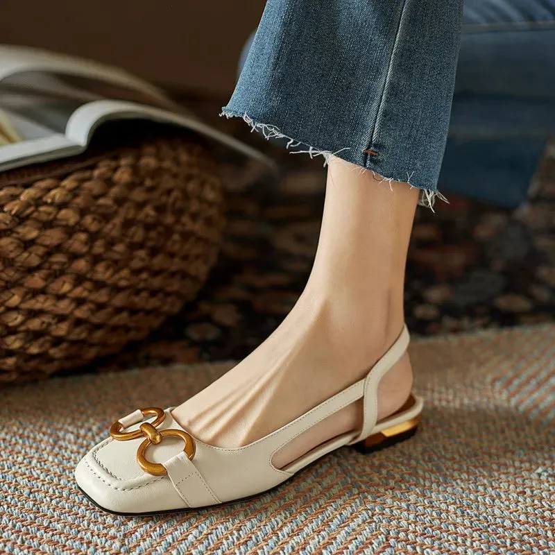 French Vintage Women Sandals Summer New Elegant Low Heel Shoes Lazy Casual Muller Shoes Designer Women Shoes