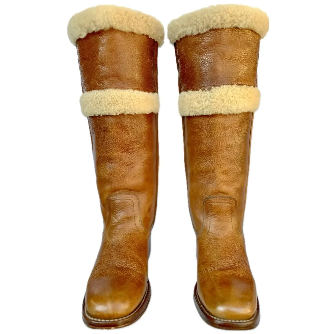 FRYE Vintage Campus Shearling Brown Tall Knee High Western Boots