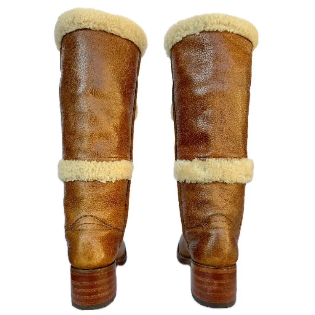 FRYE Vintage Campus Shearling Brown Tall Knee High Western Boots