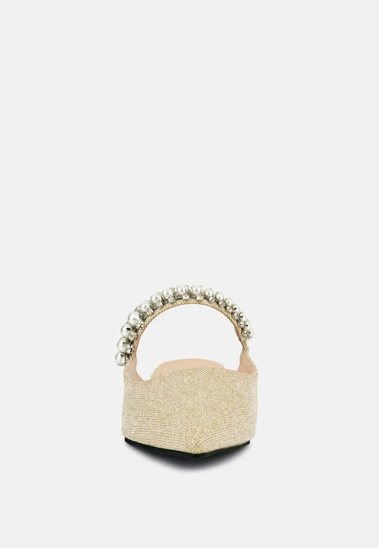 Geode Pearl Embellished Slip On Mules