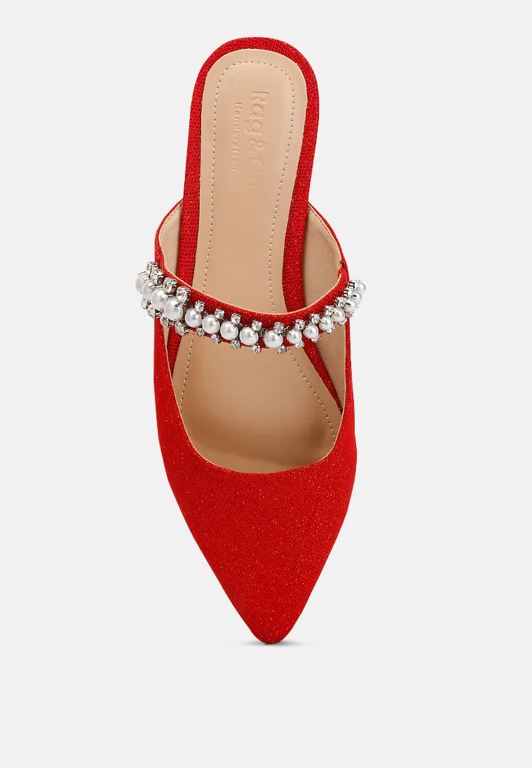 Geode Pearl Embellished Slip On Mules