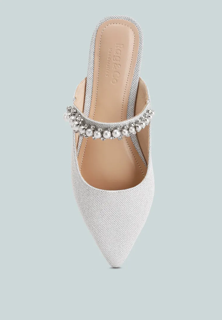 Geode Pearl Embellished Slip On Mules