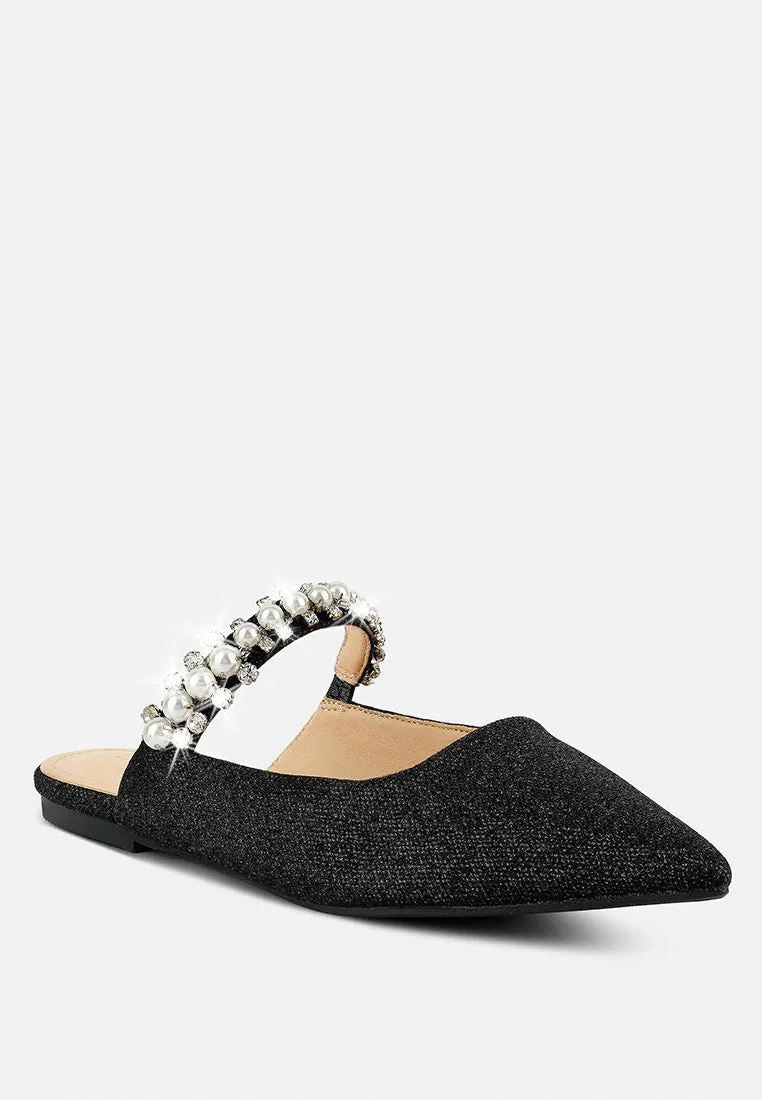 Geode Pearl Embellished Slip On Mules