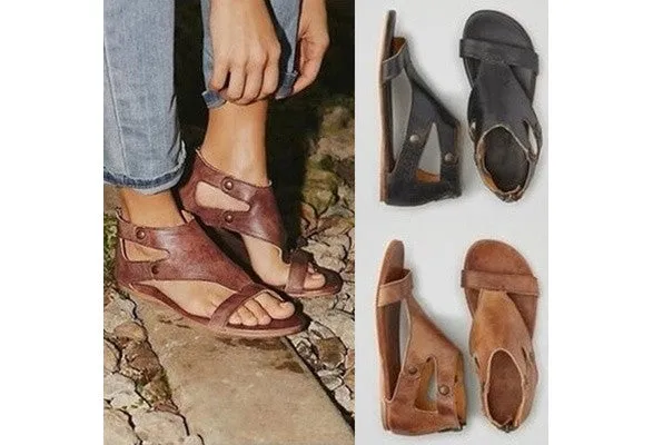 Gladiator Casual Sandals for Women Summer Flat Leather Shoes