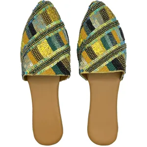 Green Multi Beaded Mules