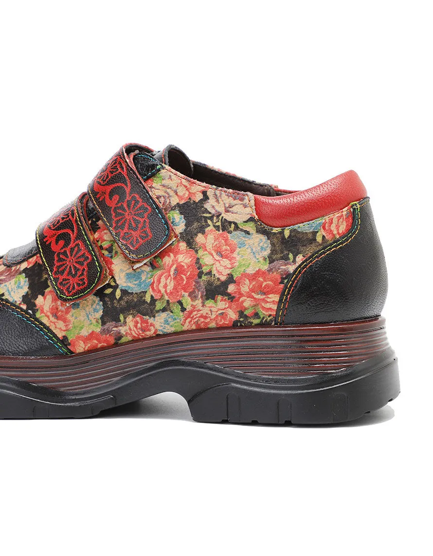 Hand-painted Double Velcro Front Vintage Floral Shoes