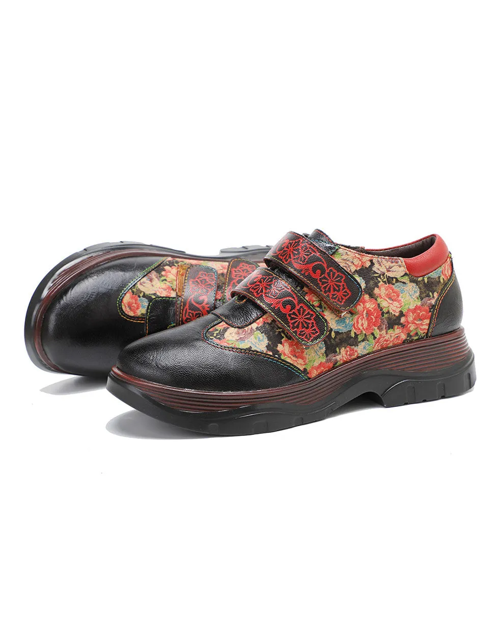 Hand-painted Double Velcro Front Vintage Floral Shoes