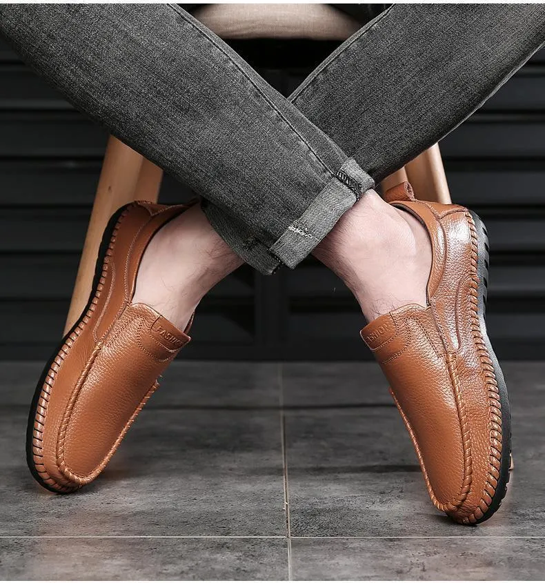 Handmade Genuine Leather Loafers Soft Casual Shoes for Men dress shoes Breathable Driving Shoes