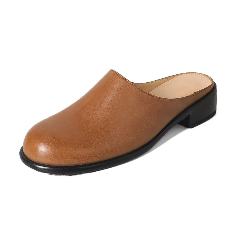 Handmade Leather Mules for Women Backless Loafers in Brown/Black/Beige