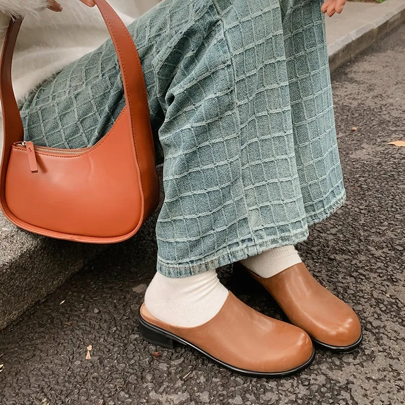 Handmade Leather Mules for Women Backless Loafers in Brown/Black/Beige