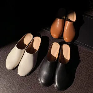 Handmade Leather Mules for Women Backless Loafers in Brown/Black/Beige