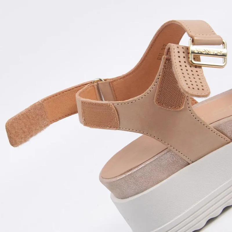 Handmade Leather Sandals in Golden/Black/Apricot- Womens Platform Slingback