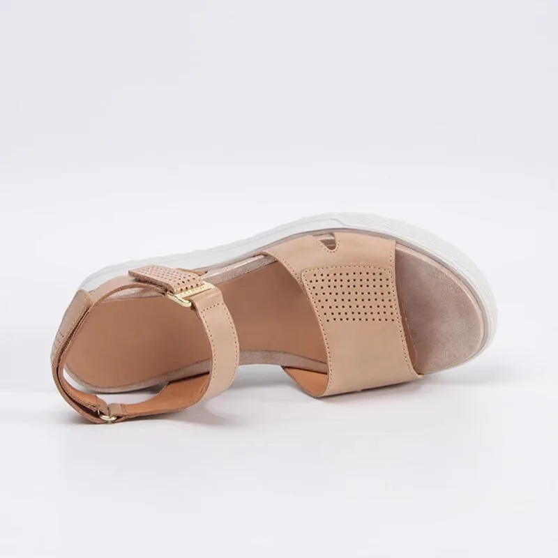 Handmade Leather Sandals in Golden/Black/Apricot- Womens Platform Slingback