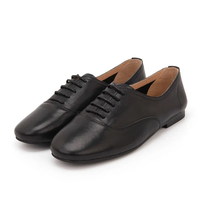 Handmade Soft Leather Oxford Shoes for Women in White/Black