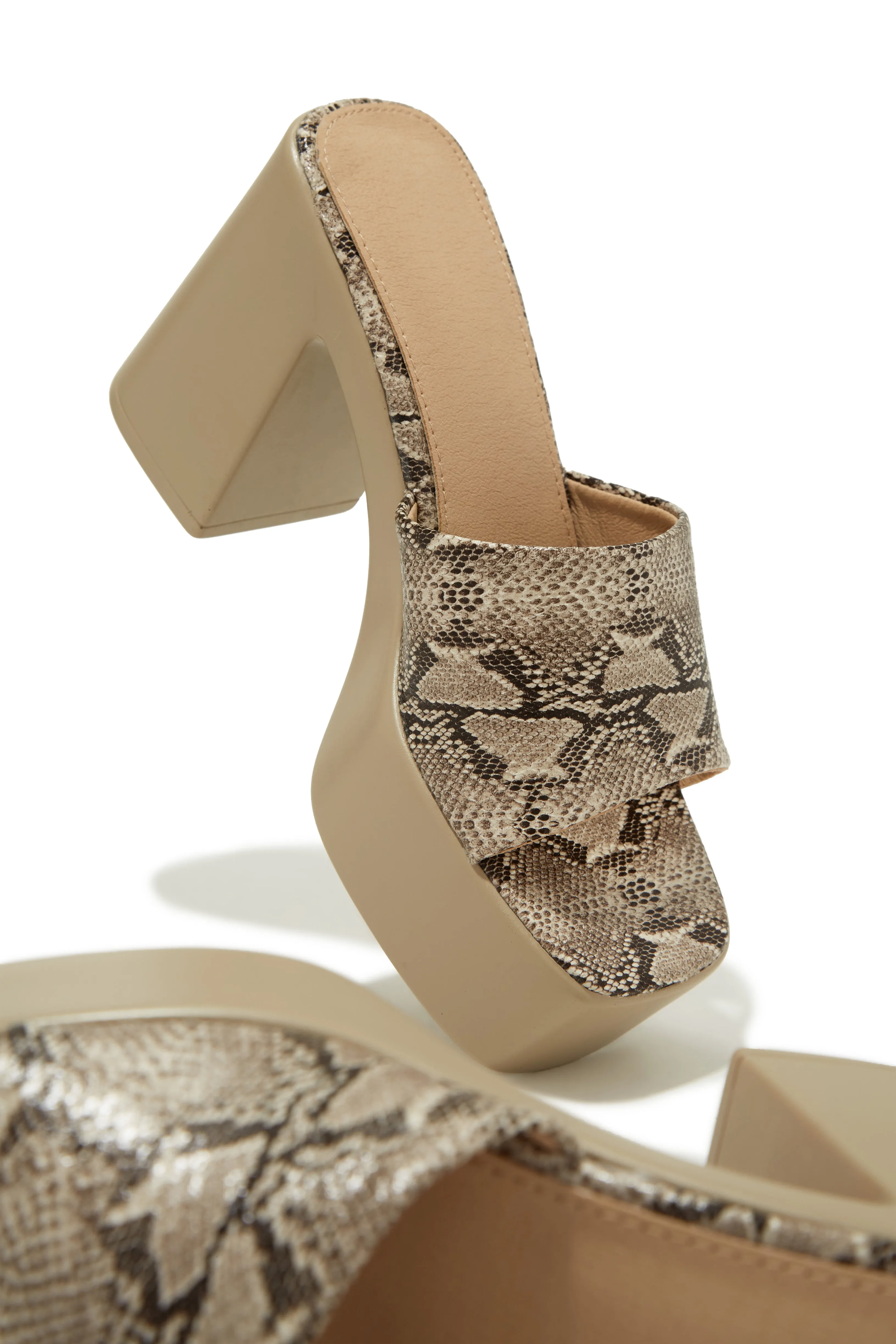 Hannah Platform Block Heel Mules - Snake