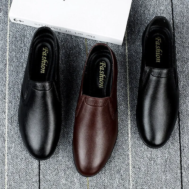 High Quality Leather Wedding Men's Dress Shoes Work Office Men's Formal Shoes Trend Soft Flat Bottom Men's Driving Leather Shoes