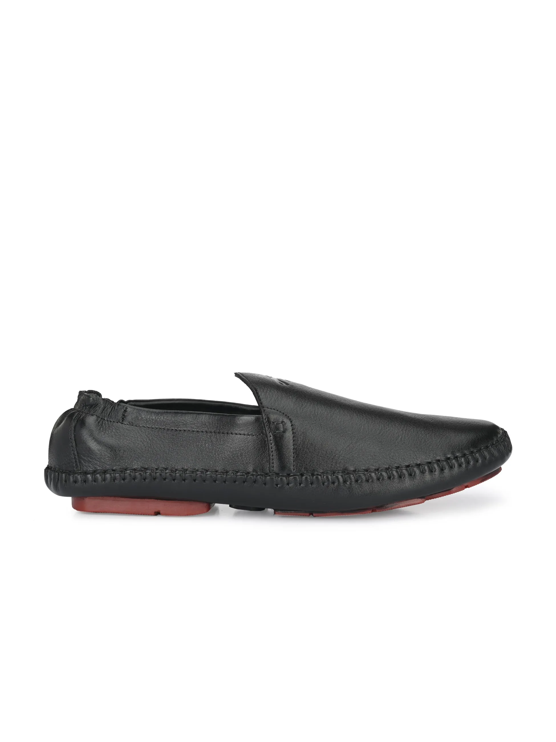 Hitz Men's Black Leather Slip On Loafer Shoes