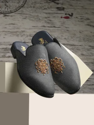 HITZ6348 Men's Black Leather Ethnic Mule