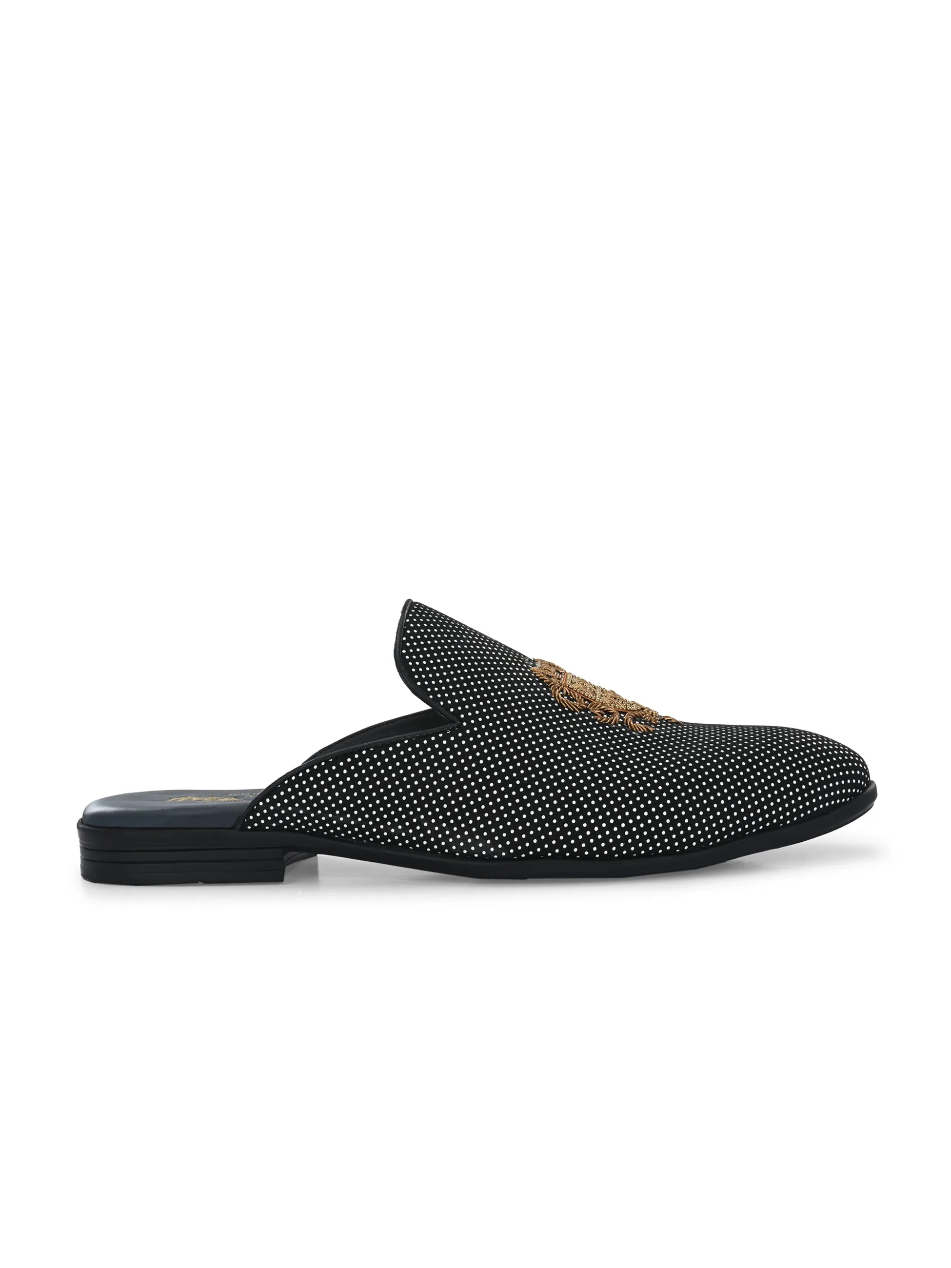 HITZ6348 Men's Black Leather Ethnic Mule