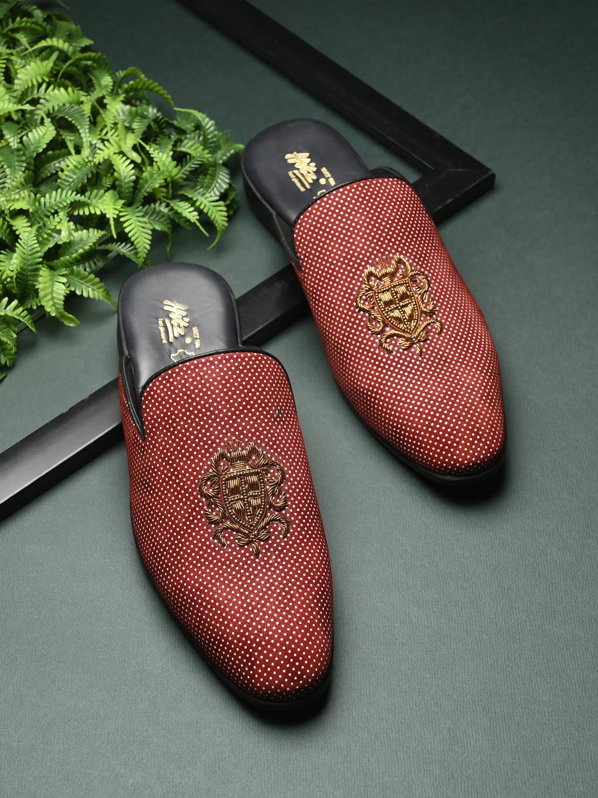 HITZ6348 Men's Red Leather Ethnic Mule