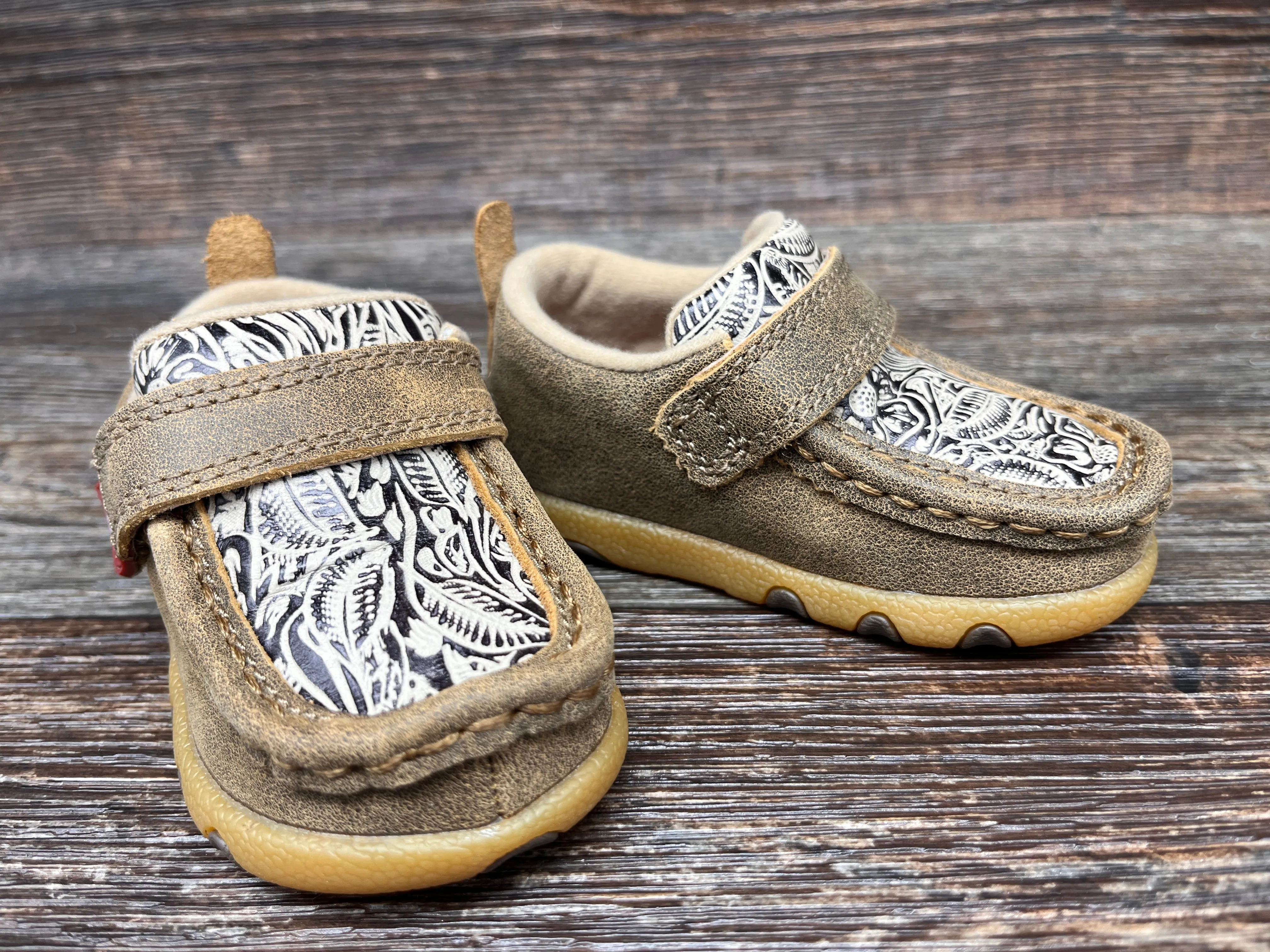 ica0030 Infant & Toddler Tooled Leather Driving Mocs by Twisted X