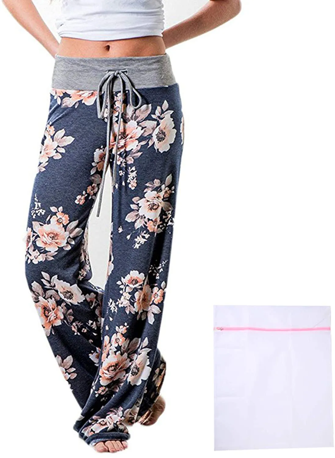 iniber Women's Comfy Pajama Pants Casual Lounge Pant Wide Leg Stretch Drawstring Palazzo with Laundry Bag