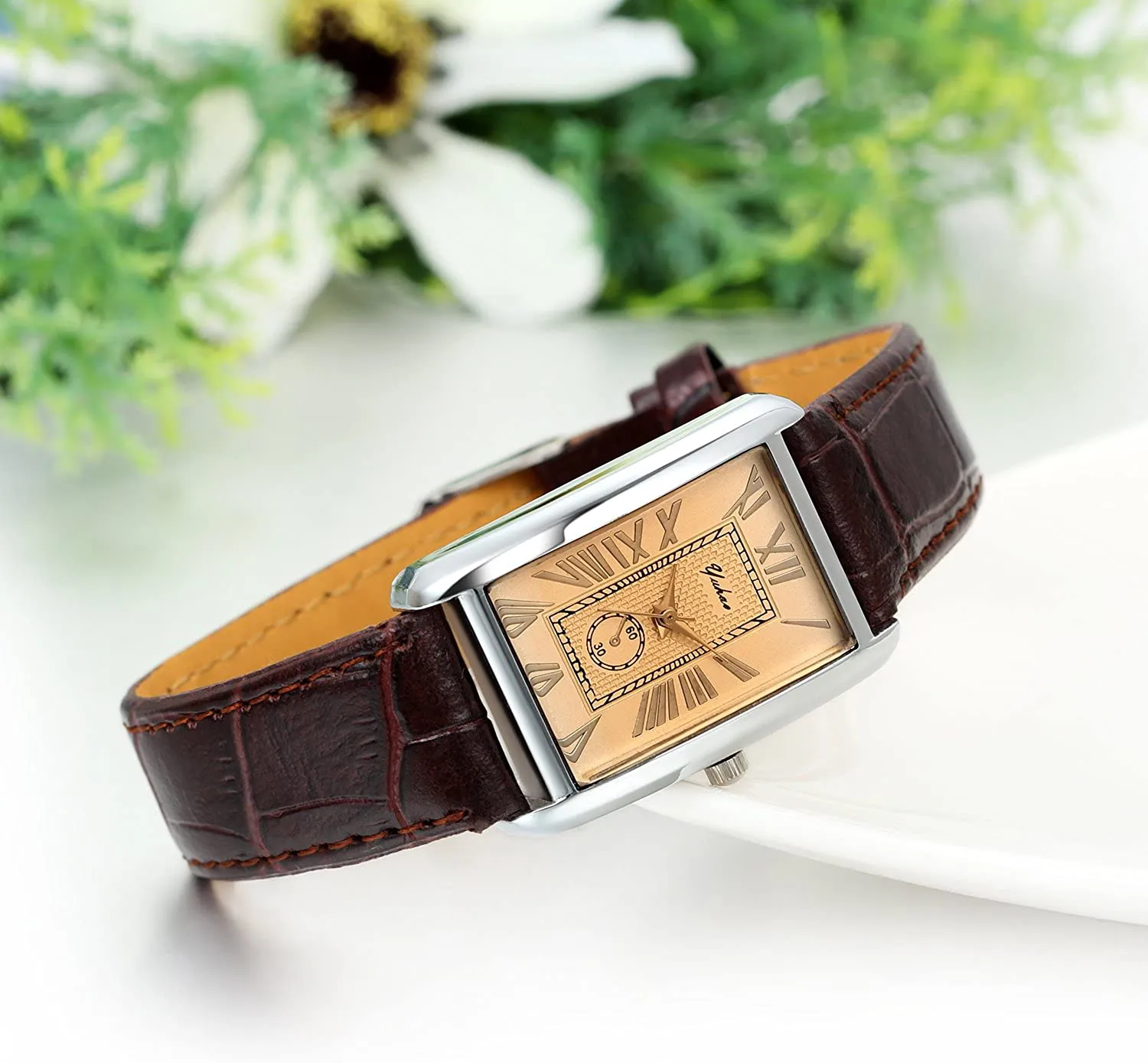 Jewelrywe Men Women Square Wristwatch His and Her Couple Watch Set Leather Band Dress Watch for Men Women, for Valentine’S Day