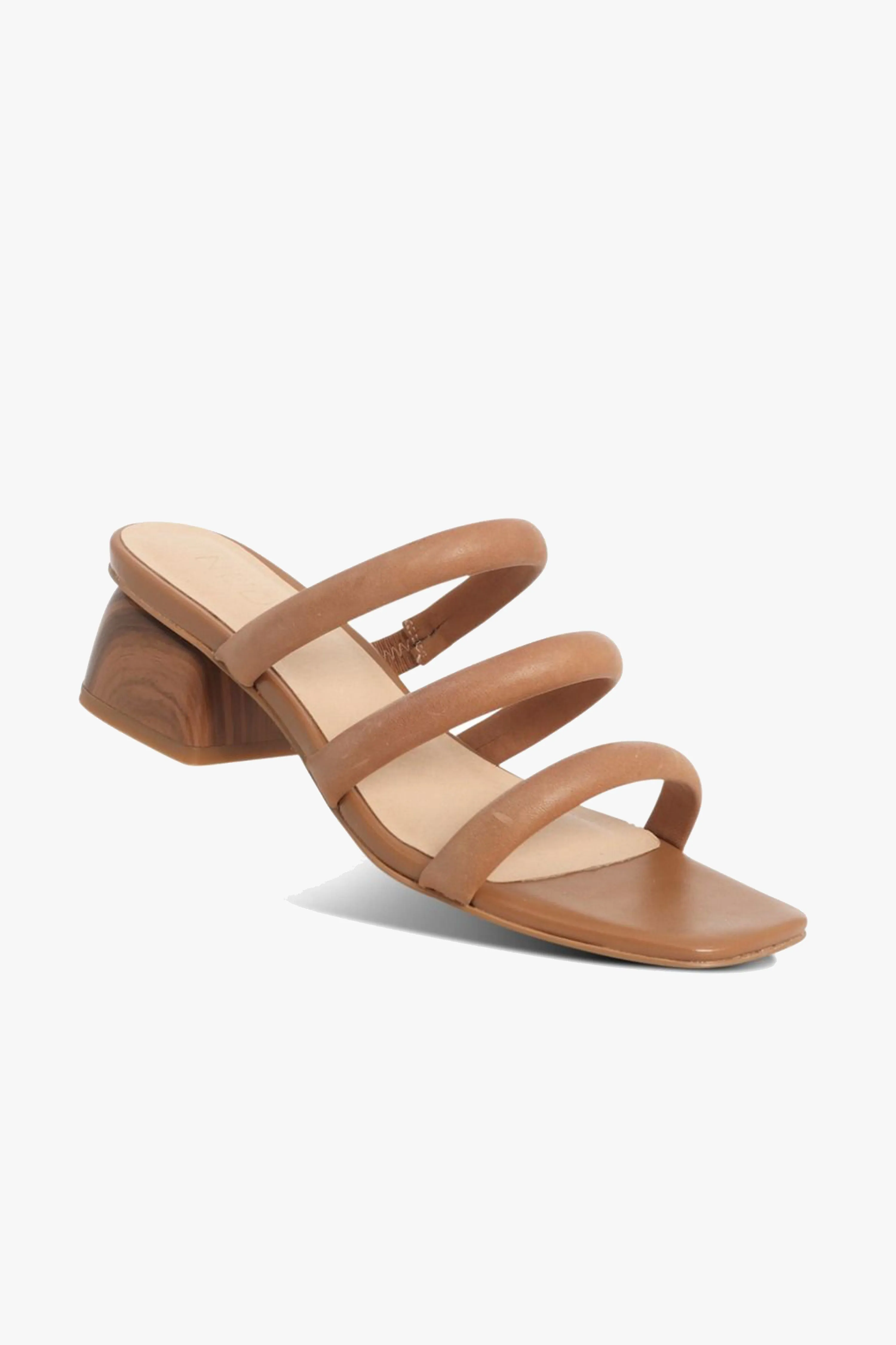 Juniper Tan Square Toe Triple Strap Mid Heel Slide