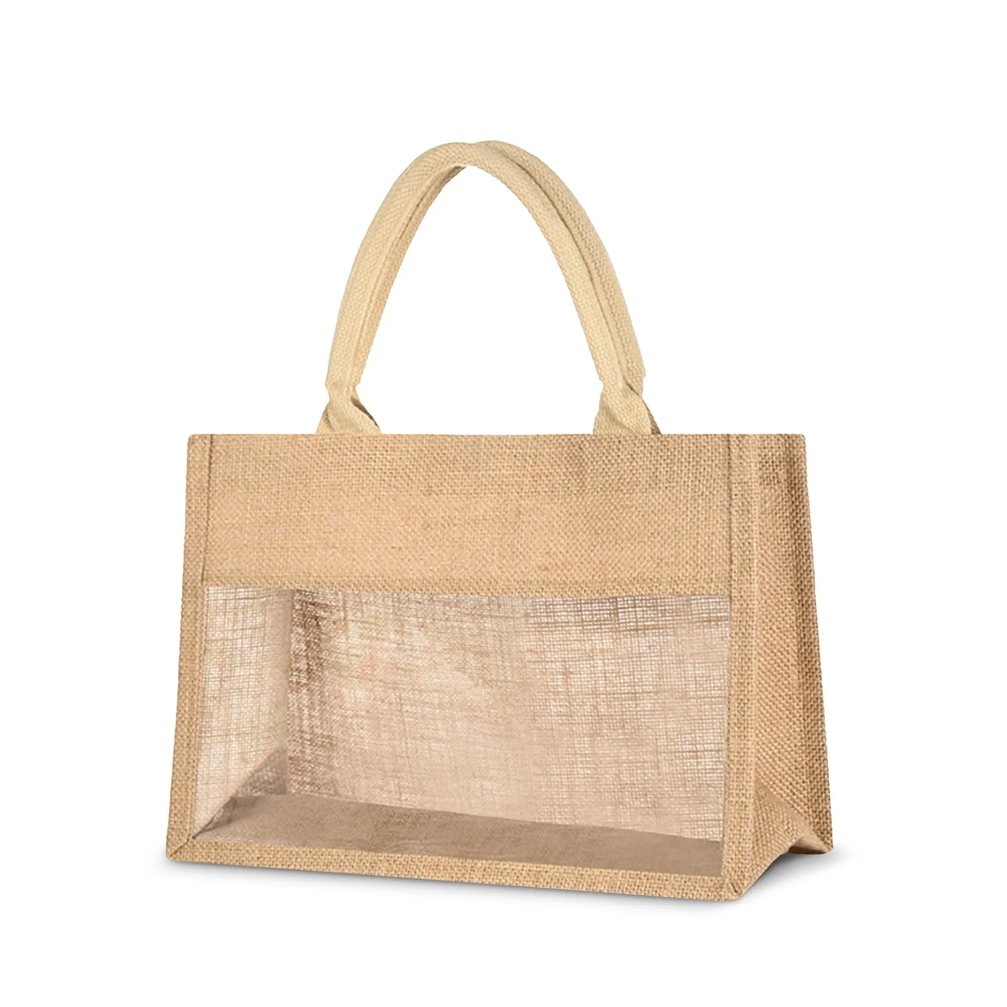 Jute Burlap Tote Bag with Transparent PVC Film Window