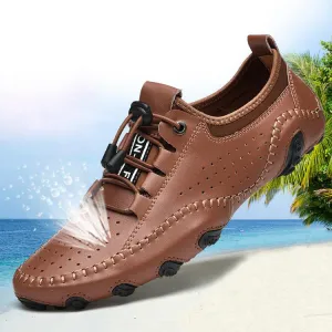 Kaegreel Men's Handmade Leather Breathable Casual Soft-soled Peas Shoes Driving Shoes Sneakers