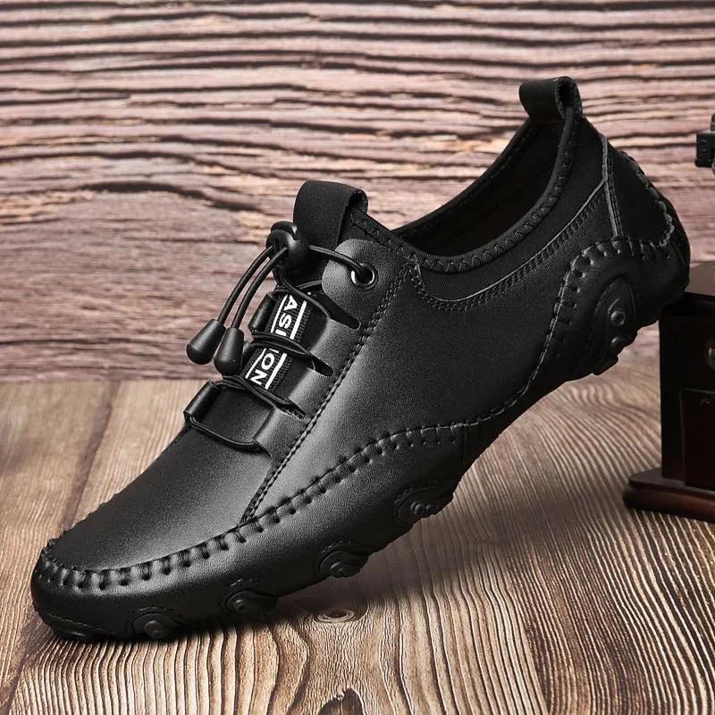 Kaegreel Men's Handmade Leather Casual Fashion Driving Shoes Lace-Up Comfortable Loafers Sneakers