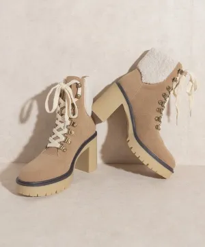 Khaki Platform Shearling Boots