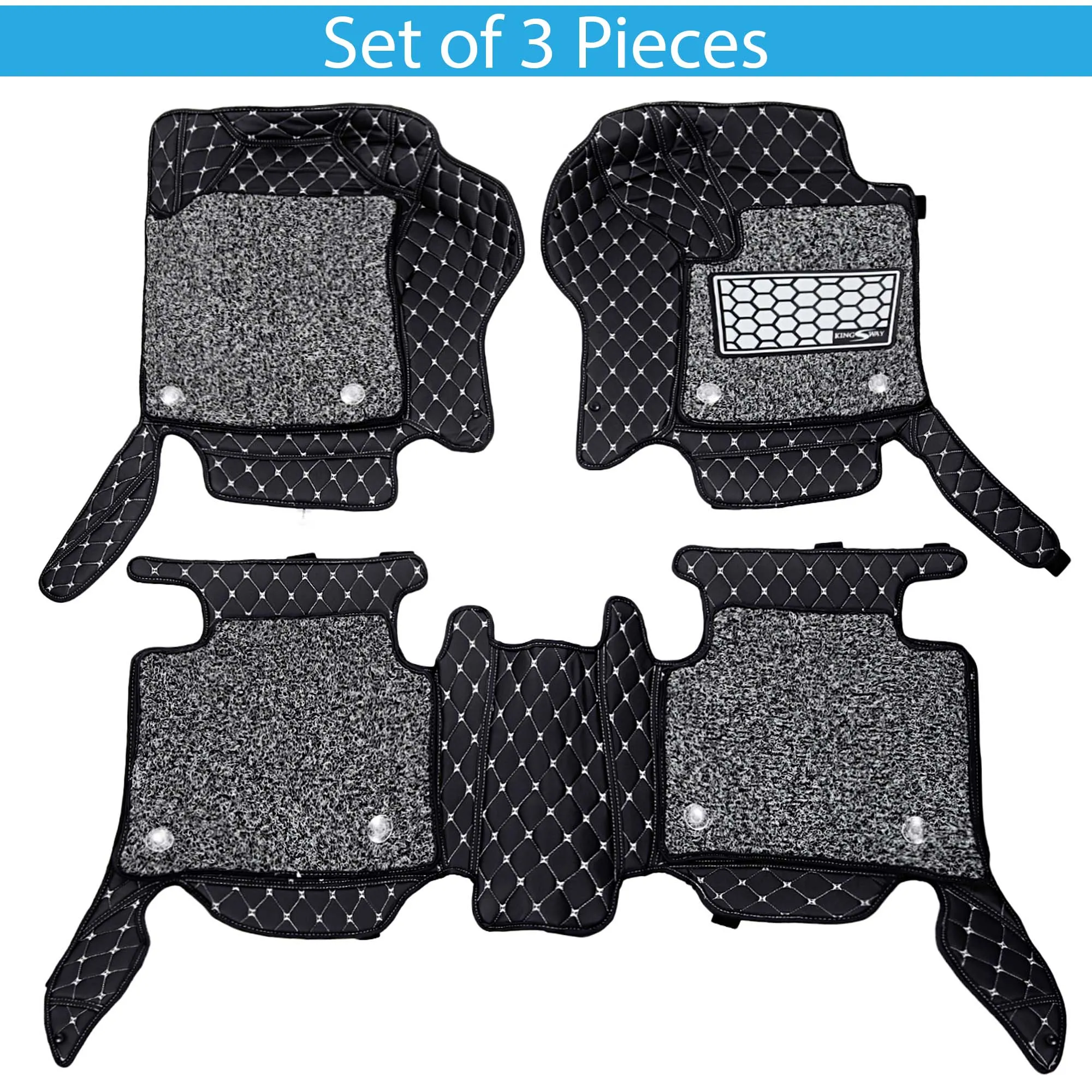 KINGSWAY® 7D Car Floor Foot Mats Compatible with Morris Garages (MG) Hector (Year 2023 Onwards) - Complete Set of 3 Pieces, Top-Notch PU Leatherette,  Washable, Black