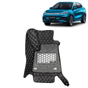 KINGSWAY® ATTO 3 7D Car Mat for (Year 2022 Onwards), Compatible with BYD ATTO 3 Car Floor Mats, Complete Set of 3 Pieces, Top-Notch PU Leatherette 7D Foot Mats, Washable, Black