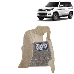 KINGSWAY® Bolero Neo 7D Car Mat for (Year 2021 Onwards), Compatible with Mahindra Bolero Neo Car Floor Mats, Complete Set of 4 Pieces, Top-Notch PU Leatherette 7D Foot Mats, Washable, Beige