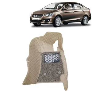 KINGSWAY® Ciaz 7D Car Mat for (Year 2014 to 2017), Compatible with Maruti Suzuki Ciaz Car Floor Mats, Complete Set of 3 Pieces, Top-Notch PU Leatherette 7D Foot Mats, Washable, Beige