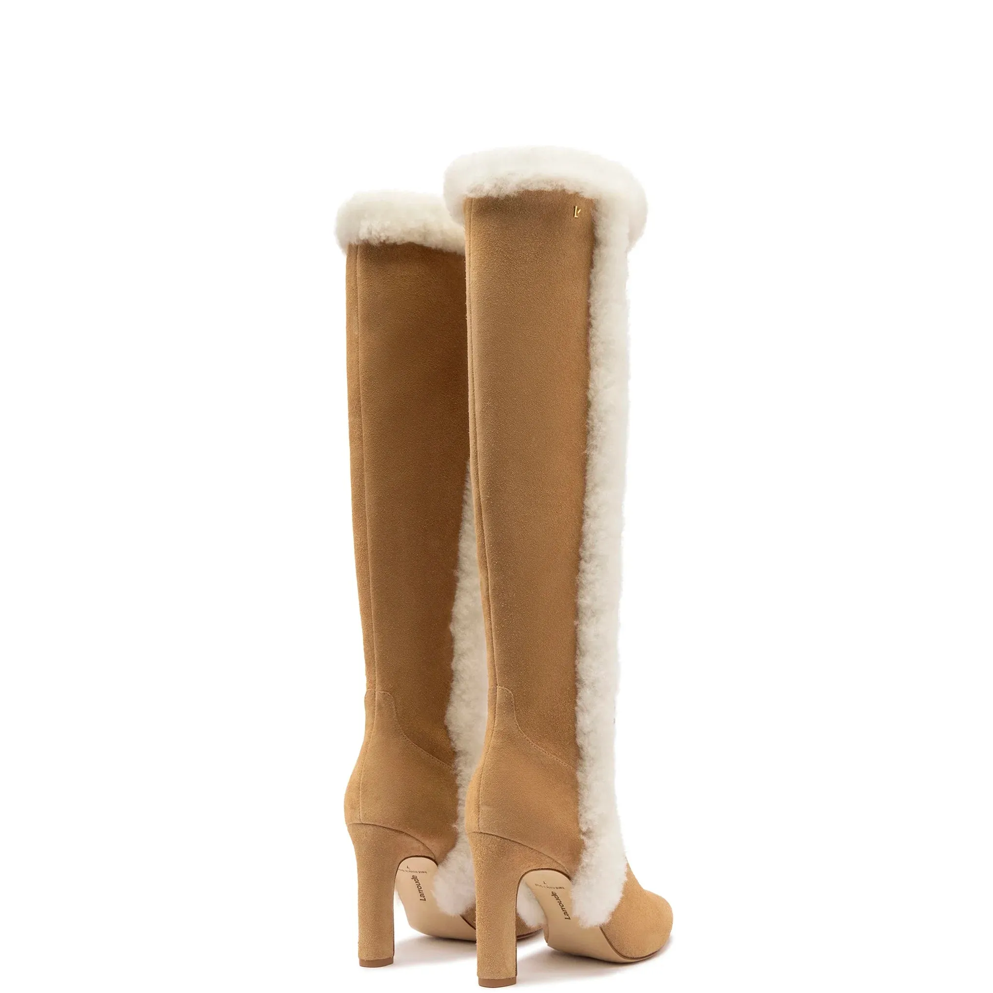 Larroude Cindy Hi Faux Fur Boot In Peanut Suede and Shearling