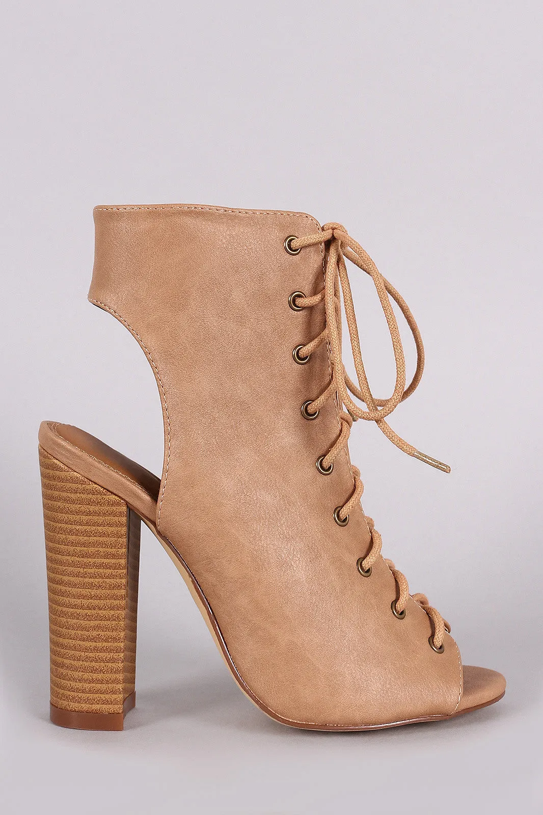 Liliana Corset Lace Up Peep Toe Mule Chunky Heel