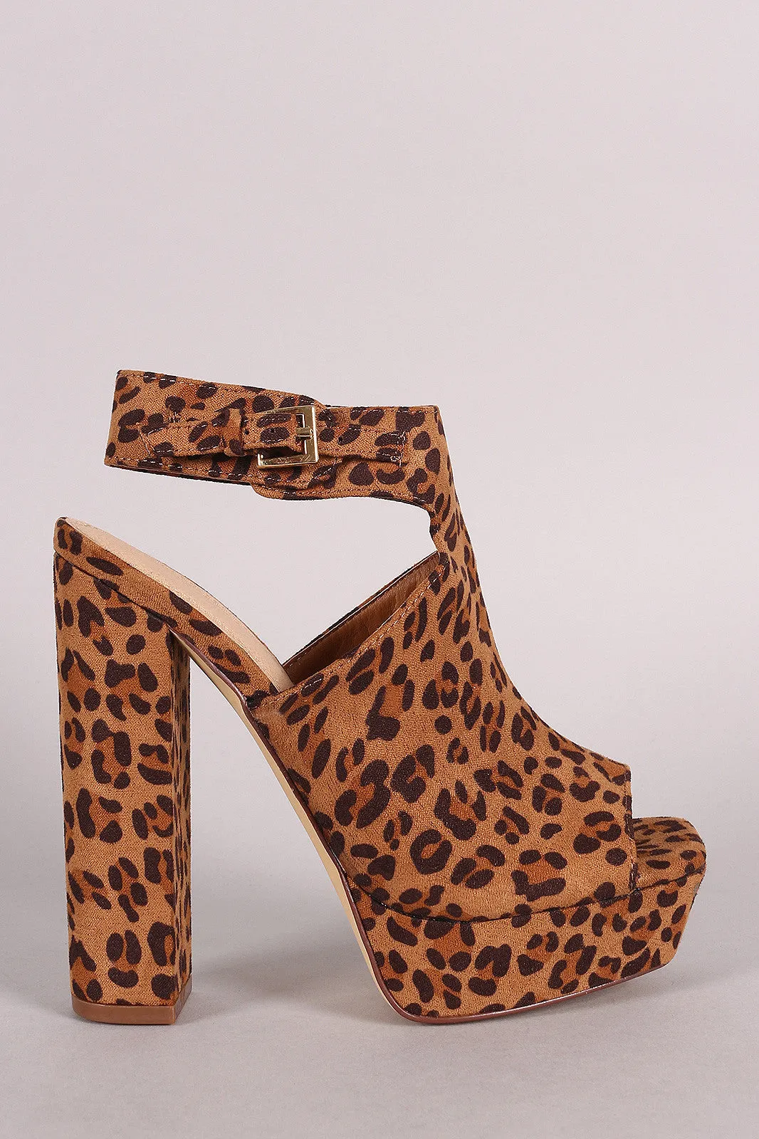 Liliana Leopard Square Open Toe Mule Chunky Heel