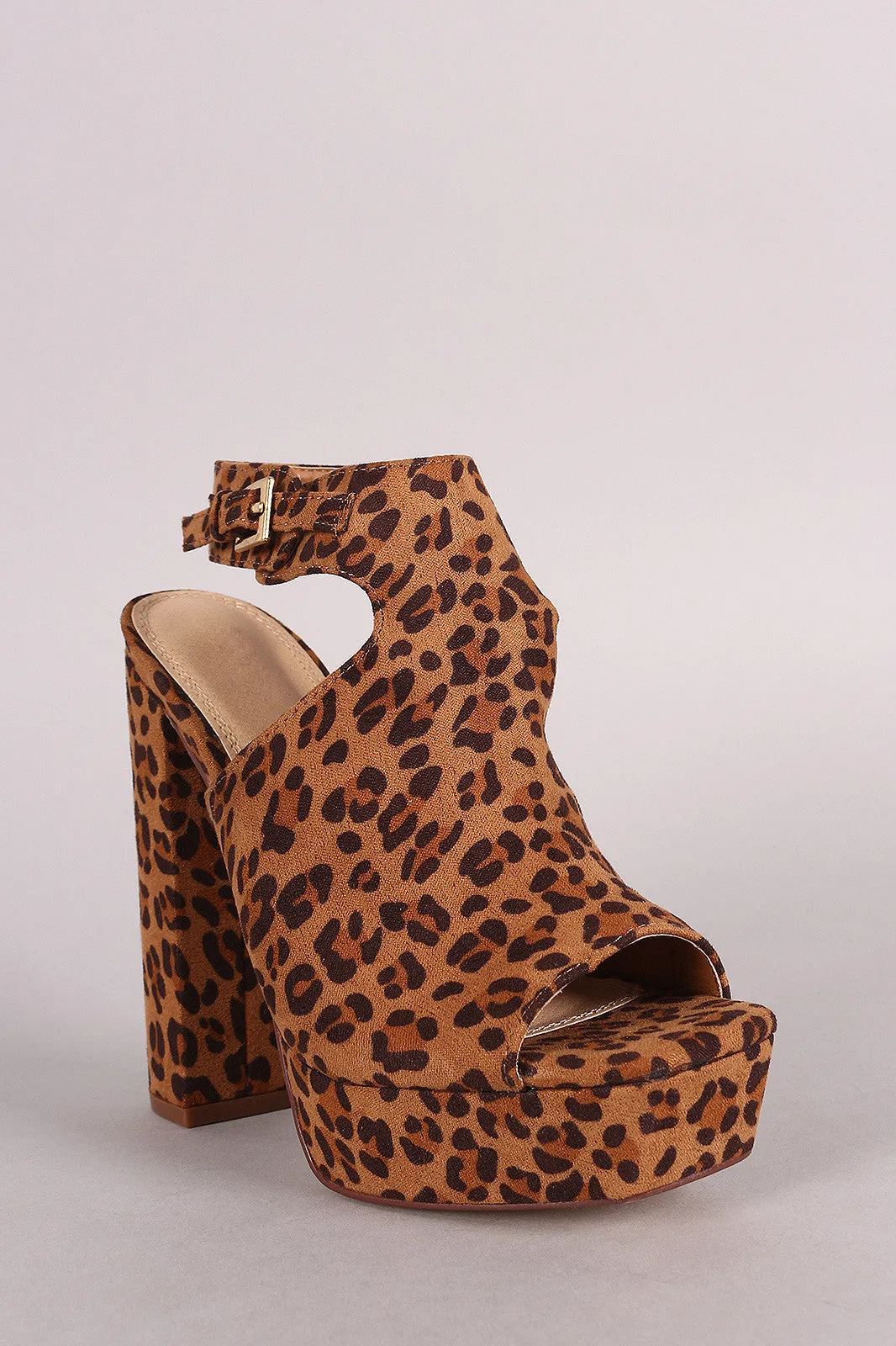 Liliana Leopard Square Open Toe Mule Chunky Heel