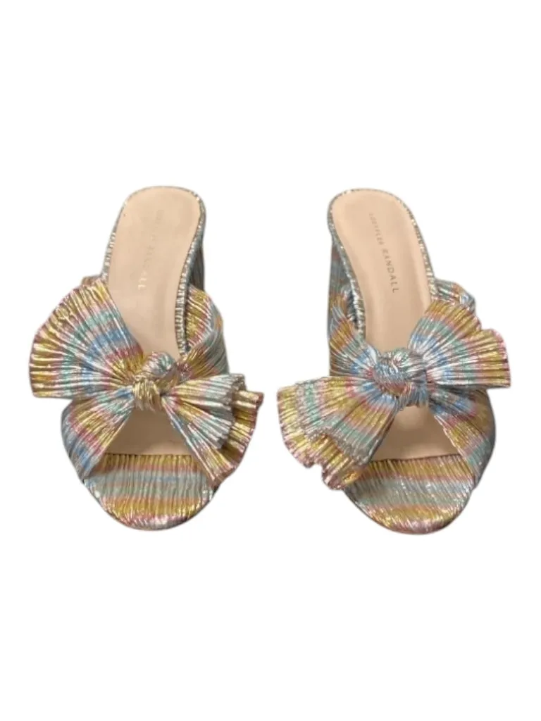 Loeffler Randall Shoe Size 8.5 Rainbow Fabric open toe Round block Heel Shoes