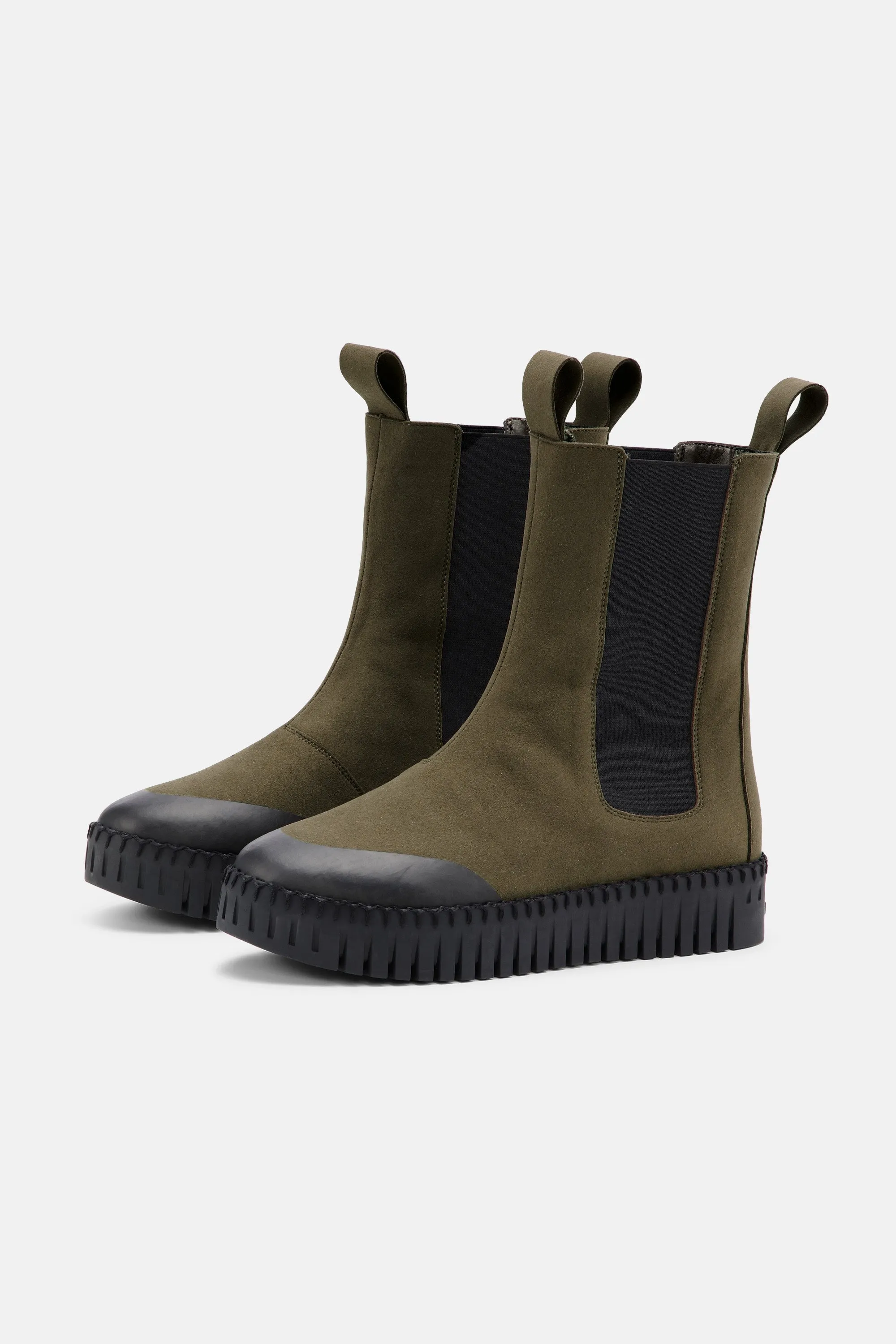 Long Chelsea Boots - Deep Olive Black