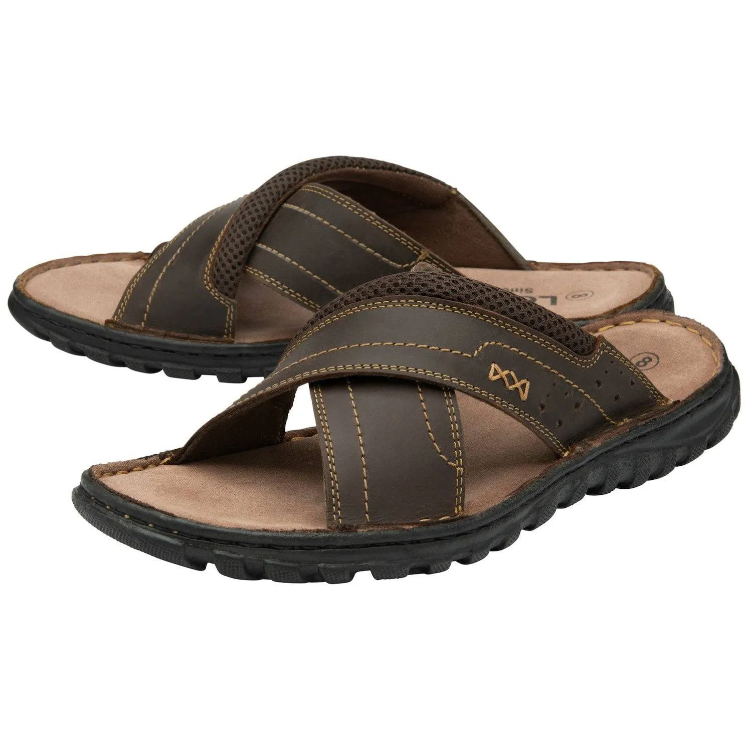 Lotus Mikey Mens Brown Leather Slider Sandals