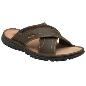 Lotus Mikey Mens Brown Leather Slider Sandals