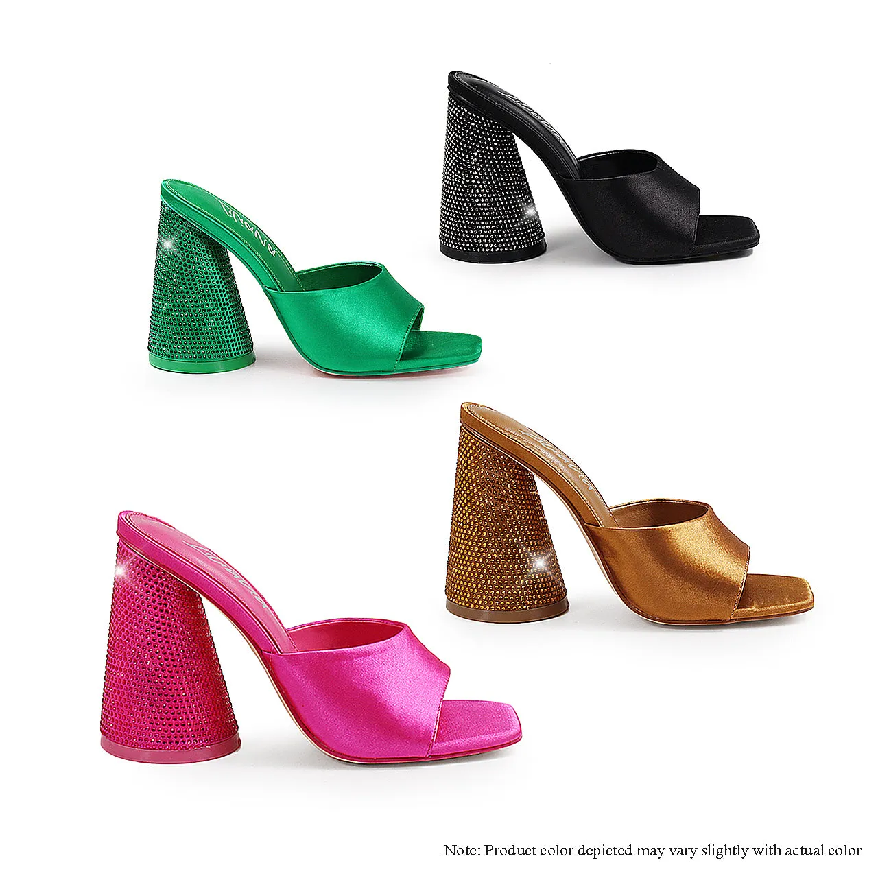 MANELA-1 PEEP TOE MULE CONE RHINESTONE HEEL - GREE