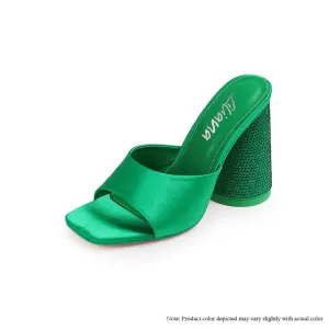 MANELA-1 PEEP TOE MULE CONE RHINESTONE HEEL - GREE