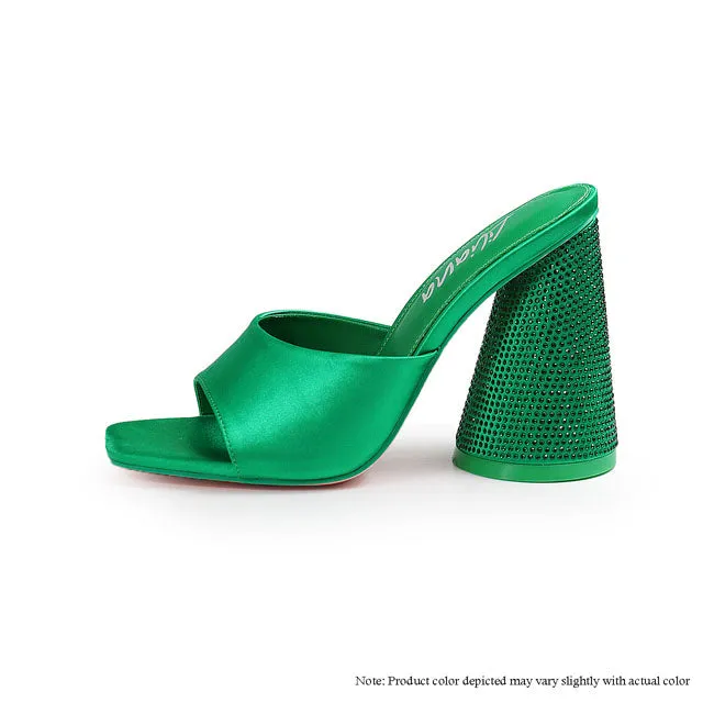 MANELA-1 PEEP TOE MULE CONE RHINESTONE HEEL - GREE